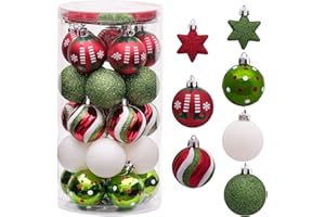 ‎VICTOR'S WORKSHOP Victor's Workshop Weihnachtskugeln 35tlg. 5cm Plastik Christbaumkugeln Set, Weihnachtsbaumschmuck Dekoration Christbaumschmuck für Party, Haus Dekoration Elfen Thema Rot Grün Weiß(L)