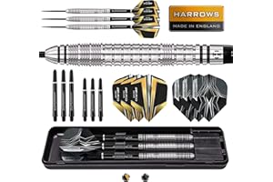 Harrows Combat 90% Tungsten Steel Tip Darts Set I 21g to 30g All Weights Available I Huge 17pcs Bundle with Spare Shafts, Prime Flights & Travel Dart Case