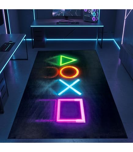 PEIHUODAN Tapis Chambre Ado 3D - Tapis Sol Gaming Imprimé Ciel étoilé Néon Graffiti & Console De Jeu - Flanelle Doux Antidérapant - pour Garçon Enfant (Noir,160x200cm