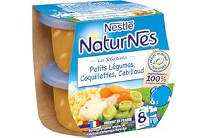 NESTLÉ BÉBÉ NESTLE NATURNES Les Sélections Petits Pots Bébé Petits Légumes, Coquillettes, Cabillaud - Dès 8 mois - 2x200g - Pack de 8 ( 16 Pots )