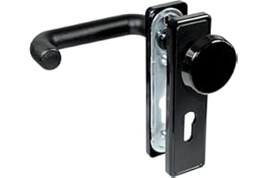 SN-TEC Stahltür FH Tür Beschlag für Feuerschutztüren, Drücker/Knauf, rund/eckig, Kunststoff schwarz nach DIN 18273 FS (Wechselgarnitur (einseitig feststehender Knauf), Schildform: Eckig)