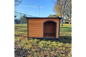 Animal Valley Natura - Casita de perro con techo plano - Madera y alquitrán - 116 x 82 x 79 cm - Talla XL - Beige y Verde - para perros de tamaño mediano