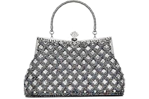 UBORSE Damen Clutch Abendtasche Vintage Handtasche Strass Elegant Schultertasche Kleine Umhängetasche Tasche für Hochzeit Party Disko - Blau