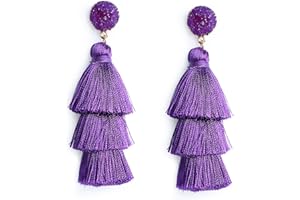 Me&Hz Colorful Layered Fashion Tassel Earrings Bohemian Big Dangle Drop Earrings for Women Girls Hypoallergenic Stud Birthday/Party/Valentine Day Gift
