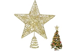 COMNICO Ozdoba choinkowa błyszcząca złota pusta mała gwiazda mini choinka dekoracja 5-punktowa gwiazda Boże Narodzenie ozdoby na wierzchołek drzewa (20 cm/7,9 cala)