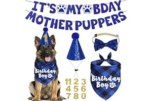 JOTFA Dog Birthday Party Supplies, Multi Sizes Dog Birthday Hat with Numbers Bandana Bow Tie It’s My Bday Mother Puppers Sign Banner for Large X-Large Dogs Pets (X-Large, Blue)