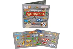 MAGNIKON Magnetspiel Autostadt 31 Magnete - Kinder Motorikspielzeug mit großem Spielfeld für die Beschäftigung bei der Autofahrt - Spiel für Unterwegs mit Magnetpuzzlen - Magnetbuch ab 3 Jahren