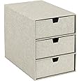 BIGSO BOX OF SWEDEN INGRID Drawer Box for Documents and Office Supplies - Desk Organiser with 3 Drawers - Fibreboard and Linen Look Paper Storage System - Beige