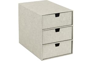 Bigso Box of Sweden Organizador de documentos y material de oficina – Cajonera pequeña con 3 cajones– Caja con cajones de tablero de fibras y papel con aspecto de lino – beige