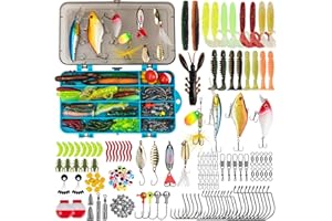 THKFISH Kit de leurres de pêche, boîte de 153 pièces avec matériel inclus Crankbaits, Spinner, cuillère, crochets lestés et autres accessoires pour bar, truite, eau douce et eau salée, cadeau pour