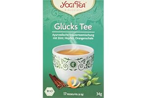 ‎YOGI TEA Yogi Tea Bio Glücks Tee Ayurvedische Kräuterteemischung mit Zimt, Hopfen und Orangenschale, 17 Beutel, 34g