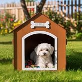 Gobypet Ahşap Dekoratif Kedi ve K&ouml;pek Evi ve Minderi, K&ouml;pek Kul&uuml;besi, MDF materyal (kahverengi, standart)