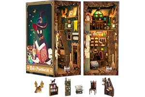 Fsolis Book Nook Diy Miniature House Kit 3D Wooden Puzzles Bookshelf Decor Dolls House Model Kits Book Gifts (Magic Pharmacist)