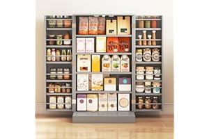 GiantexUK Kitchen Cupboard, Wooden Buffet Pantry Cabinet with 17 Shelves and 2 Doors, Multifunctional Storage Organizer for Living Room Dinning Room (Grey, 59 x 30 x 104cm)