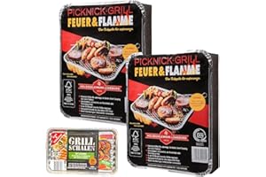 ZAMA4ZINGO Feuer & Flamme Picknick & Einweggrill (2er Pack) + Gut & Günstig 10 stk. Grillschalen 34x22,5 cm. | perfekt geeignet, um Speisen im Camping schonend und sauber zuzubereiten