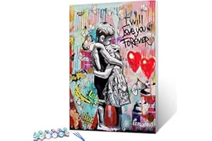 Walarky Peinture par numéros Banksy Graffiti Pictures Little Boy and Girl Street Paintings Colorful Pop Wall Art Kit peinture à l'huile sur toile pinceaux et pigment acrylique 40,6x50,8cm Artwork-09