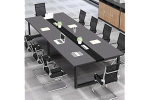 ZRBDDEF Grande Tavolo Riunioni Ufficio – Tavolo Conferenza Moderno con Passacavi,Struttura in Metallo Robusta,Design Rettangolare Nero-Bianco per 8–12 Persone (senza sedie)