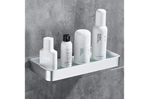 GERUIKE Glasablage Badregal, Duschablage, Glas Regale Silber, 25cm Badezimmerregal Wandrega, Bad Accessories, Ohne Bohren ,Wandmontage, Aluminium,Tragfähigkeit 10 kg Für Küche Badezimmer Zubehör