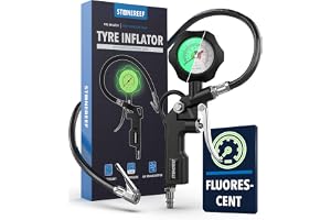 Däckfyllare med mörkerseende manometer [inkl. adapter och reservlock] – däcktryckspistol upp till 12 bar utan 360° rotation – däckfyllare med slang och lufttrycksmätare för kompressor, bil och cykel