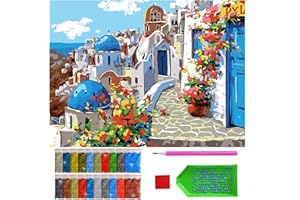 ARTULIO Pittura Diamante Fai da Te - Paesaggio urbano dell'isola di Santorini - 30x40 cm - Diamond Painting Kit Completo, Ricamo a Punto Croce Strass Diamante Painting, Decorazione per Casa e Pareti