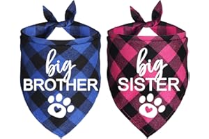JOTFA Big Brother Big Sister Dog Bandana, Plaid Pregnancy Announcement Dog Bandanas for Dogs (Blue and Pink, Big Brother and Big Sister)