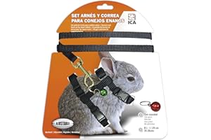 ICA DA1023 Dwarf Rabbit Harness and Lead Black with Bell 20-30cm Adjustable