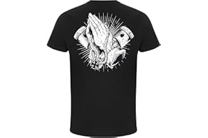 BADDERY Maglietta: Biker Pray - Moto - Idea Regalo per Uomini - T-Shirt Divertente - Maglia Uomo - Motocicletta - Biker - Race - Pilota - libertà - Nera - Chopper
