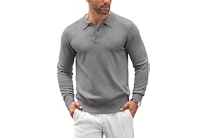 COOFANDY Polo Jumper Hommes à Manches Longues Pull Maille Fine Sweatshirts Unis TricotéS Jumper Sweater