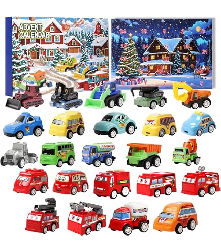 Calendario dell'avvento con 24 macchinine giocattolo, idea regalo