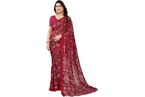 ETHNICMODE Indian Saree For Women Printed Georgette Light Weight Party Wear Maroon Sari With Unstitched Maroon Blouse Piece-1208