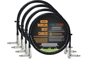WORLDS BEST CABLES 4 Units - Van Damme Pro Grade Classic XKE - 1 Meter – Premium, Ultra-Flexible Multi -Shielded Guitar Bass Effects Instrument, Pedal Stomp Patch Cable w/Low-Profile, R/A Pancake (6.35mm) TS Connectors