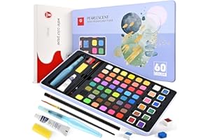 Damcyer Aquarellfarben Set,Aquarellfarbkasten enthält 60 Farben Aquarellfarben, Einschließlich Grundfarben und Perlglanzfarben, Wasserfarben Set geeignet für Aquarell-Anfänger und Profis, Blau