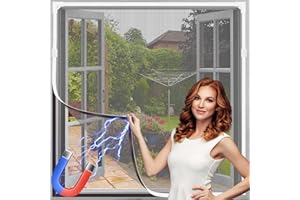 XUEMUO Magnetischer Insektenschutz für Fenster, Verstellbarer DIY-Fliegenschutz für Fenster, einfache Installation, hält Käfer, Fliegen und Moskitos fern, weißer Rahmen, graues Netz (130x150cm)