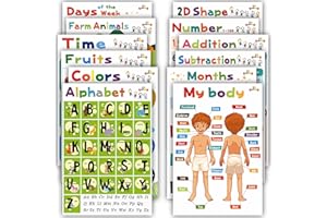 SK SUPKER 12 Toddlers Educational Learning Posters, Classroom Wall Decorations Preschool Teaching Posters for Baby Kids, Nursery Homeschool Kindergarten Playroom Learing Supplies 17x11inch