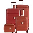 Pierre Cardin UNBREAKABLE Luggage for travel TSA Approved 4 Double Wheels, Double Anti Thef Zipper Suitcase (Set of 4, Peach)