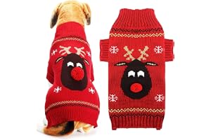 KUTKUT Dog Christmas Sweater Cute Red Reindeer Knitted Pullover for Small Medium Large Dogs Cats Warm Xmas Pet Outfit Puppy Jumper New Year Fall Winter Holiday Dog Clothes (Size: XXL)