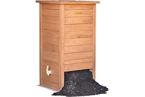 SUPERCOMP Holz Komposter Rattensicher mit Deckel, Schädlingsschutz, Durchlüftungsgitter und Boden, Gleit-Technik Kompostieren ohne üblen Gerüche, kein Umsetzen mehr, 340 L