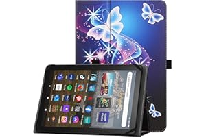 HGWALP Universal Hülle für 9 Zoll 10 Zoll Tablet, Ständer Folio Schutzhülle,Touchscreen, mit verstellbarem Silikonband und Ständer-Purple Butterfly