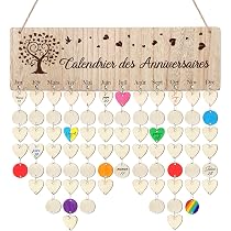 Calendrier D'Anniversaire Bois DIY - Plaque Rappel + 100 Pièces Disques/Cœurs - Décoration Murale Personnalisable