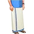 YETTALAN® Mens Gold Jari Line Border 100% Cotton Cream Dhoti 4.00 Meters Double Mundu/Vesti
