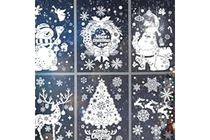 Roontin 6 hojas de pegatinas reutilizables para ventana de Papá Noel para decoraciones navideñas, imágenes de doble cara para ventanas de Navidad para el hogar y la oficina