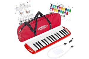 Classic Cantabile FML-32 RD Melodica - Blasharmonika mit 32 Tasten - Tonumfang: f - c³ - Booklet mit 5 Kinderliedern und bunten Aufklebern - Mit Etui, Mundstück und Anblasschlauch - Rot