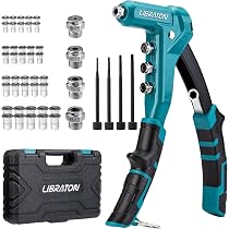 Kit Pistola Rivettatrice Professionale 25,4 Cm – Con 200 Rivetti Ciechi E 5 Naselli Intercambiabili, Impugnatura In Metallo