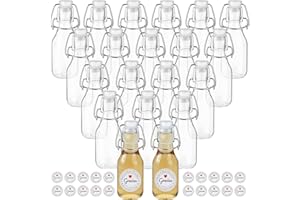 Winter Shore Botella Cristal de 120 ml con Tapas Volteables y Etiquetas (Pack de 20) Tarro de Vidrio Reutilizable para Kombucha - Botellas Cristal Pequeñas para Alcohol - Recipiente para Salsa