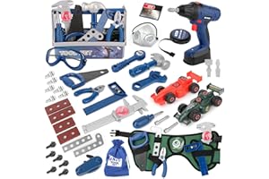 Vanplay Outils Enfant 87 Pièces Boite a Outil avec Perceuse Électrique, Visseuse, Metre Ruban, Démonter et Assembler Voiture, Caisse a Outil Cadeau Jouets pour Enfant 3 Ans+