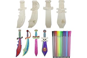 CONNECTION Lot de 16 épées de pirate en bois avec 12 stylos colorés à peindre - Sabre de pirate créatif en bois - Pour enfants - Kit de bricolage - Cadeau pour bricolage, enfants, carnaval, peinture