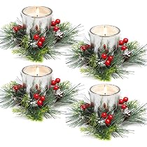 KAHEIGN Weihnachtskerzenringe – 8 Stück, 20 Cm, Mit Roten Beeren & Tannennadeln, Kunstschnee