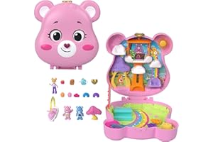Polly Pocket Troskliwe Misie Zestaw kompaktowy: mikro lalka Polly, dwie figurki misiów, pojazd zabawka i akcesoria tematyczne, zestaw przenośny, JCC14