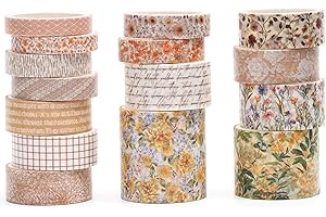 Songdao 15 rouleaux Floral Washi Tape Set, Arts de la floraison Ruban Adhésif Décoratif Fleur Masking Tapes pour Arts, Bullet Journal, Scrapbooking, Bricolage, Emballage (2 prairies de tournesol)
