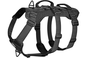 OneTigris Arnés para perros, T-Bone T-Bone Tactical Arnés con 2 asas a prueba de fugas, arnés ajustable para perros, caza, senderismo, entrenamiento, paseo, actividades al aire libre (negro, L)